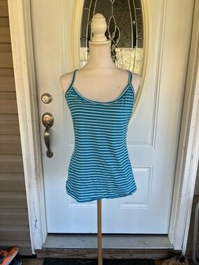 Old Navy Teal and White Striped Tank Top